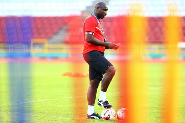  Sol Campbell at a Trinidad and Tobago training session in March. He is working with them as an assistant coach. Photograph: Ashley Allen/CON/LatinContent/Getty Images