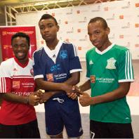 New gear: Players, from left, from St AnthonyÂ’s College, QueenÂ’s Royal College and Trinity College, proudly display their new, branded Adidas uniforms provided by Matchkit through sponsorship by CIBC FirstCaribbean.