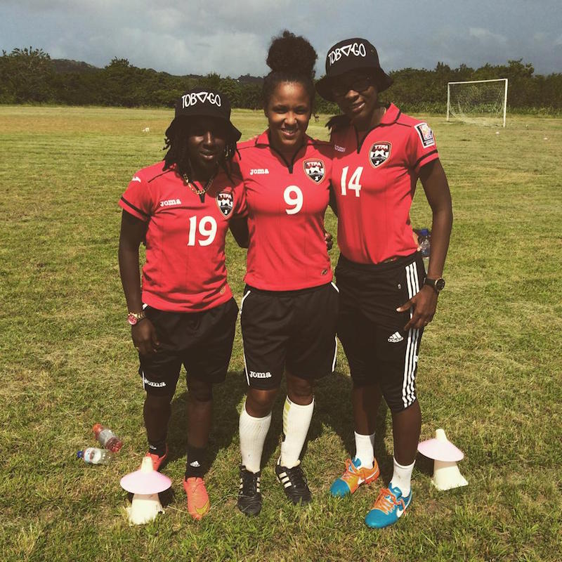 Cordner, Attin-Johnson and Forbes at the Girls Score Goals Coaching Clinic in Tobago