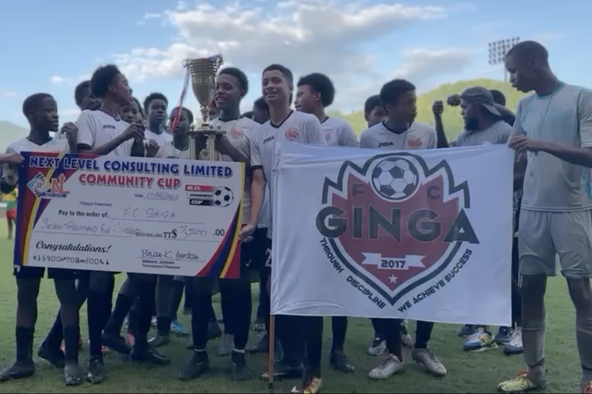 FC Ginga players celebrate after winning the NLCL Under-15 Community Cup on Saturday June 17th 2023. FC Ginga defeated Trendsetter Hawks via penalties at the Diego Martin Sporting Complex, Diego Martin