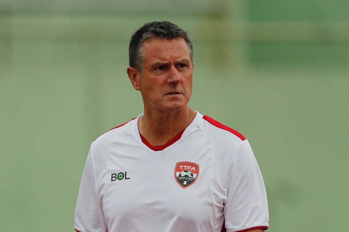 Trinidad and Tobago Head Coach Terry Fenwick stares intently during a 2022 FIFA World Cup Qualifier against St. Kitts and Nevis at Stade Olympique Félix Sánchez, Santo Domingo, Dominican Republic on June 8th 2021.