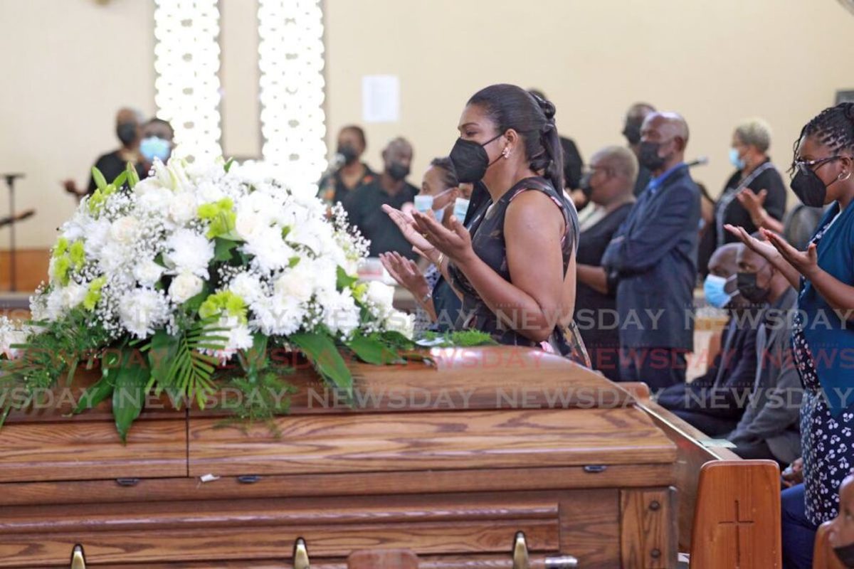 Family members in prayer at the funeral for former TTFA and W Connection FC president David John-Williams held at the St Paul’s RC church, Couva, on Thursday, June 30th 2022. PHOTO: Lincoln Holder