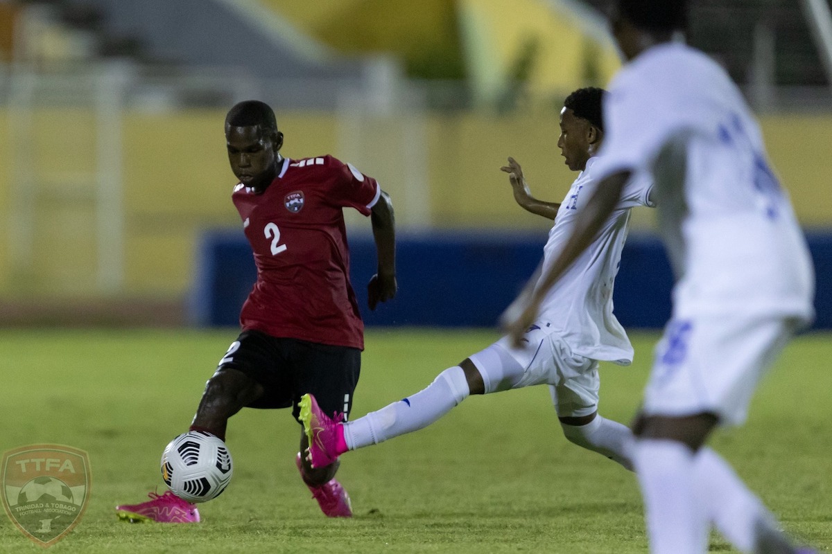Trinidad and Tobago's Jeremiah Daniel (#2) plays the ball during a Concacaf Under-15 Championship match against Honduras pn Sunday, August 6th 2023.