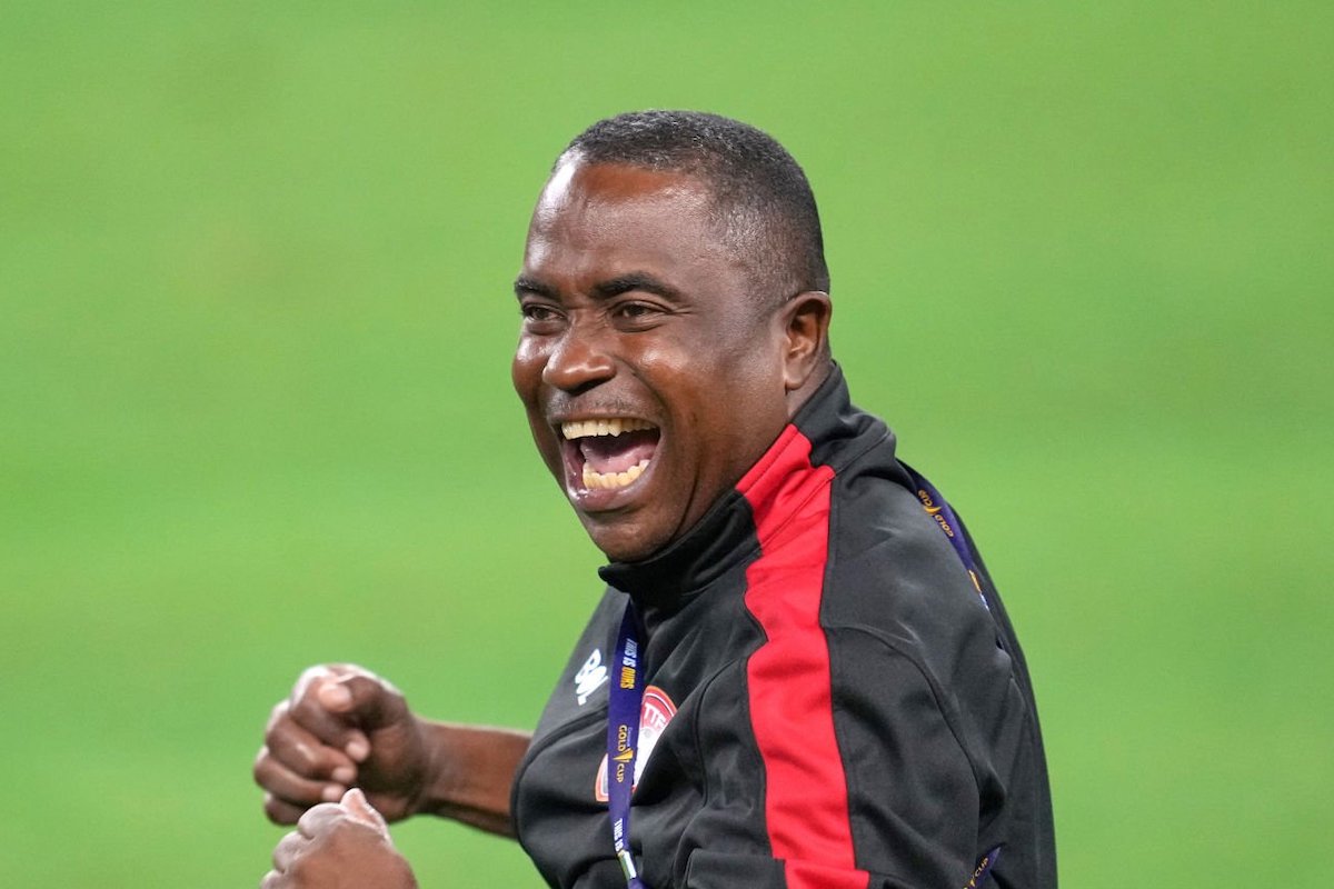 Trindad and Tobago head coach Angus Eve reacts after a play in action during a CONCACAF Gold Cup group stage match between Mexico and Trinidad & Tobago on July 10, 2021 at AT&T Stadium in Arlington, TX. (Photo by Robin Alam/Icon Sportswire via Getty Images)