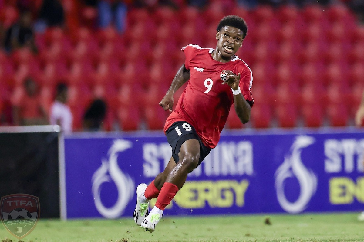 Trinidad and Tobago's Nathaniel James celebrates after scoring the winning goal against Guatemala in a Concacaf Nations League match at the Hasely Crawford Stadium on Friday, October 13th 2023.