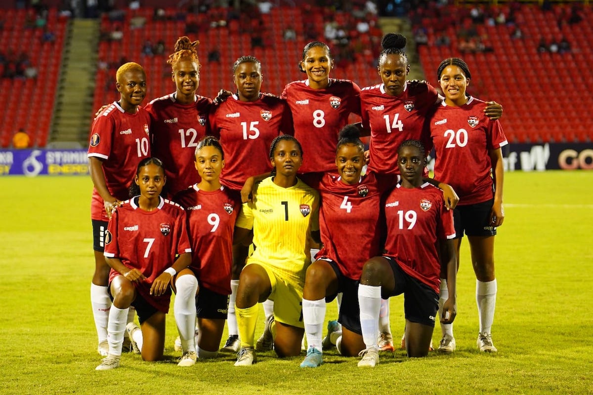 Trinidad and  Tobago Women's starting eleven pose for a team photo before facing Puerto Rico at the Hasely Crawford Stadium, Mucurapo on October 27th 2023.