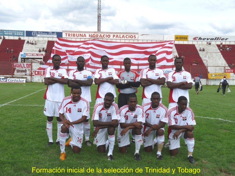 T&T line-up before the game with Argentine club Atletico Los Andes.