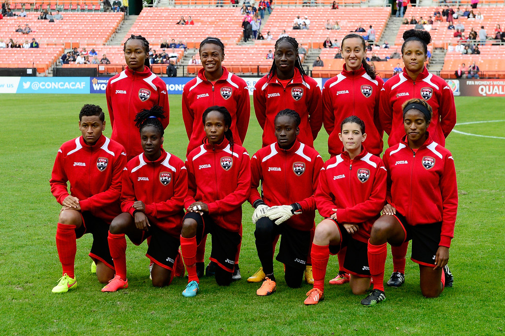 The starting eleven for Trinidad & Tobago pose for a picture prior to their game against Guatemala in a Women's World Cup Qualifier at RFK Stadium.
