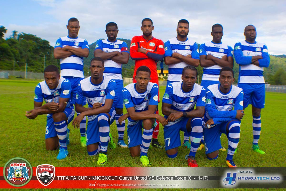 Members of Guaya United pose for a team photo prior to their Super League game against Defence Force recently.