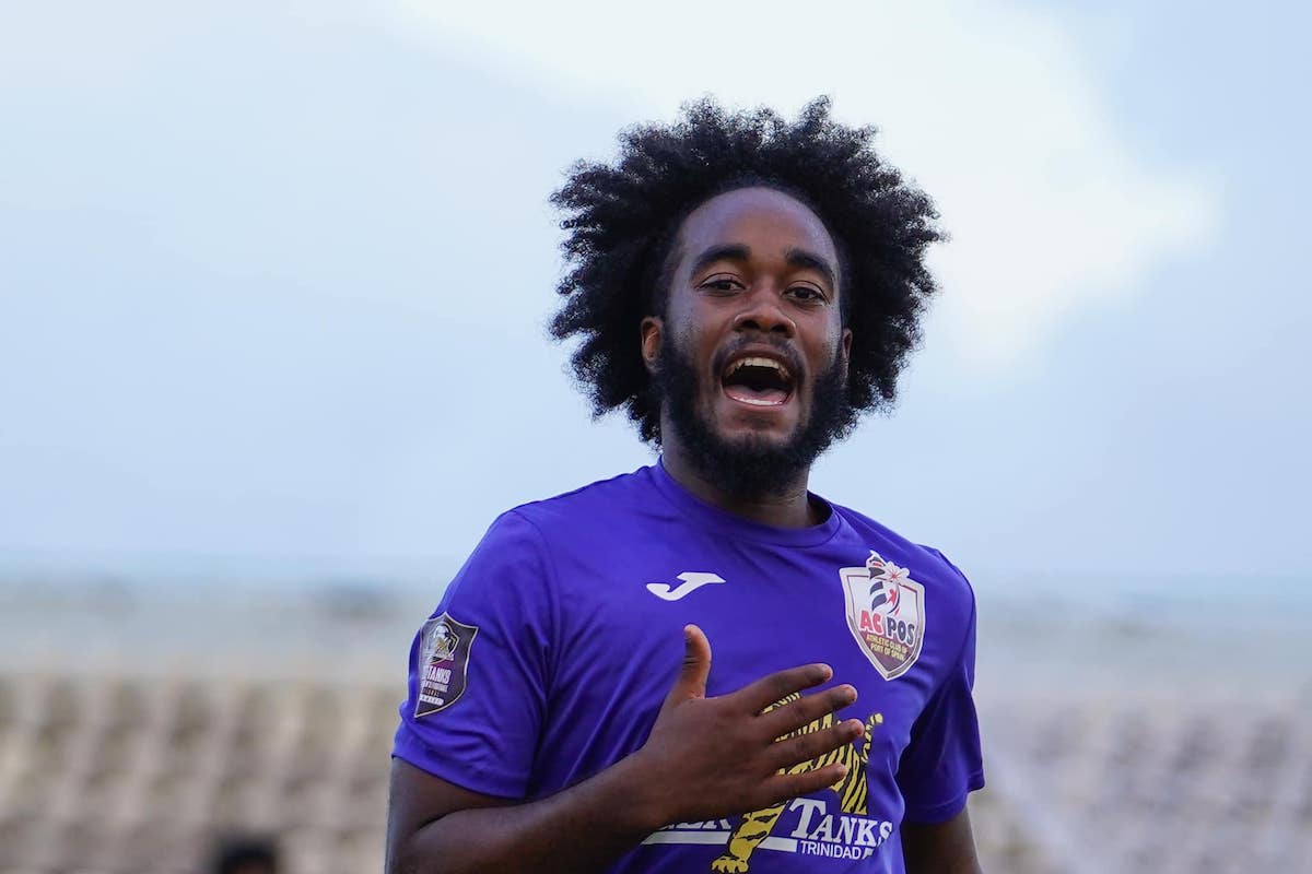 AC Port of Spain's Che Benny celebrates after scoring against Defense Force on March 11th 2023.
