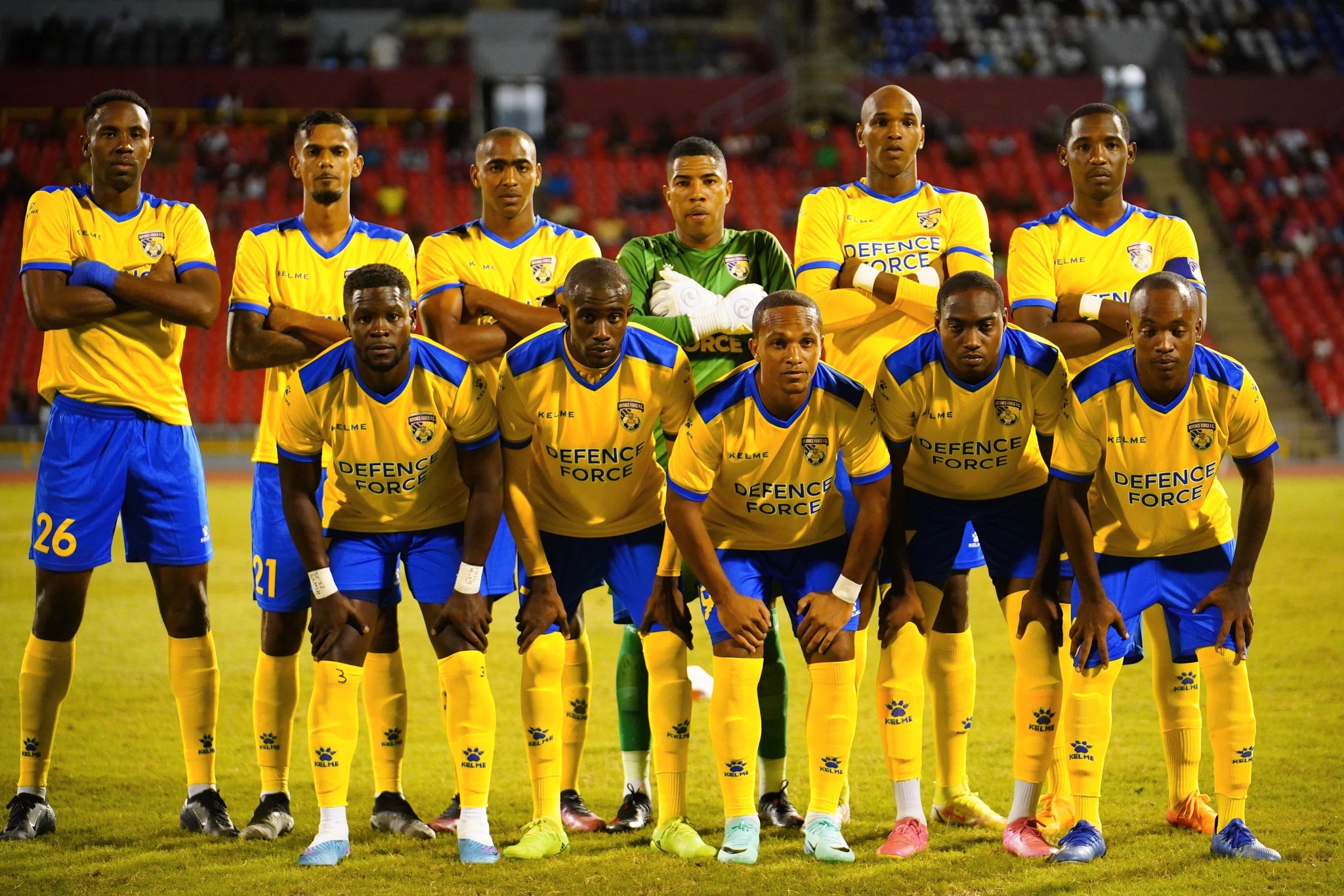 Defence Force FC pose for a team photo before facing 1976 Phoenix FC at Hasely Crawford Stadium on Friday, November 24th 2023.