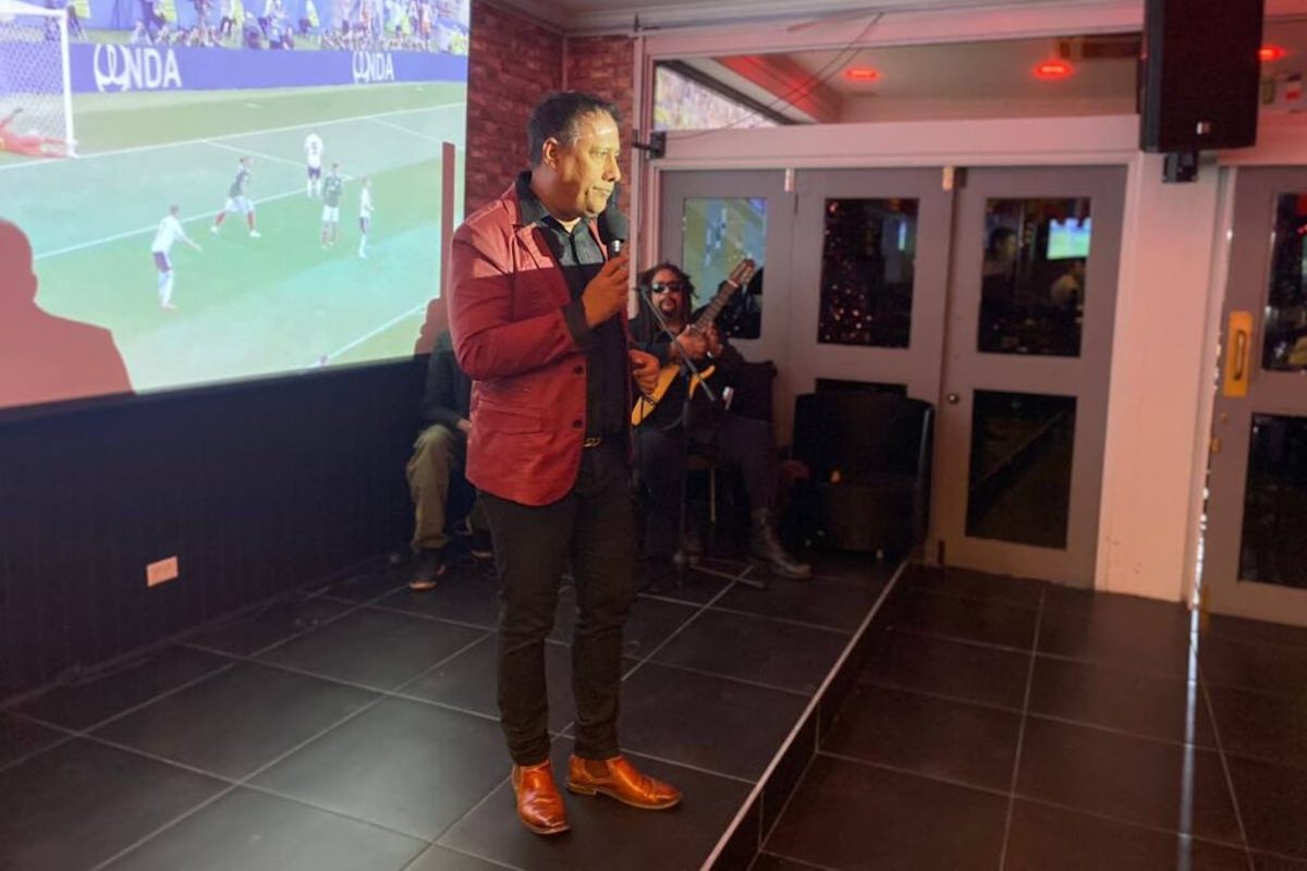 Gary Griffith speaks during the launch of Going All Out at All Out. The event was held at the All Out Sports Bar and Gourmet Grill at the Queens Park Oval, St Clair. All Out will show matches during the 2022 FIFA World Cup. 