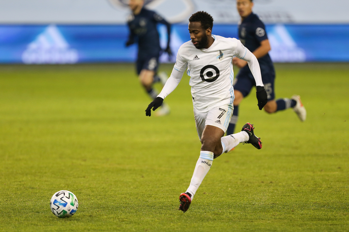 Minnesota United midfielder Kevin Molino (7) makes a run in the second half of the MLS Western Conference Semifinal between Minnesota United FC and Sporting KC on December 3, 2020 at Children's Mercy Park in Kansas City, KS. (Photo by Scott Winters/Icon Sportswire via Getty Images)