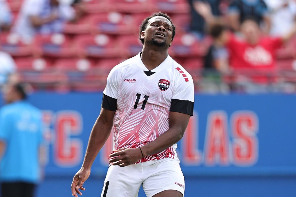 Levi Garcia #11 of Trinidad and Tobago reacts after missing a chance to score during Play-In - Concacaf Nations League match between Canada and Trinidad & Tobago at Toyota Stadium on March 23, 2024 in Frisco, Texas. (Photo by Omar Vega/Getty Images)