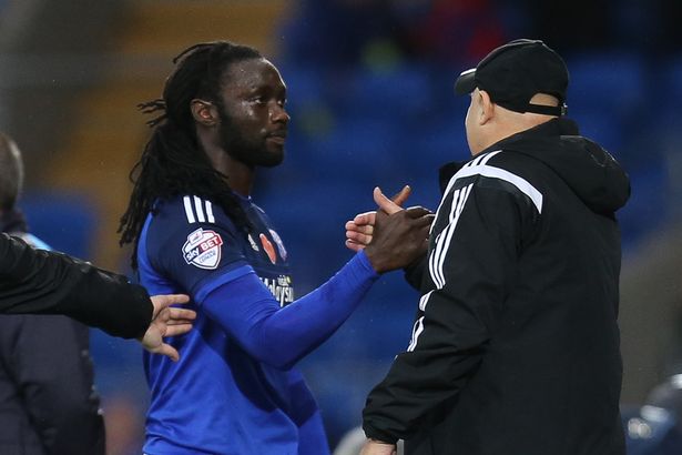 Kenwyne Jones and Cardiff City manager, Russell Slade