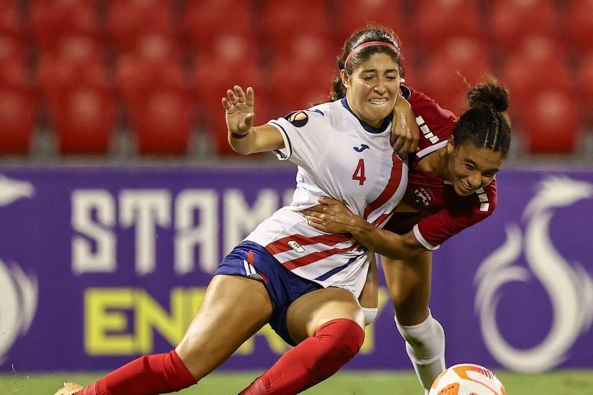 Trinidad and Tobago's Zoe Mazwell (right) battles Puerto Rico’s Idelys Rodriguez for the ball during a 2024 CONCACAF W Gold Cup qualifier at the Hasely Crawford Stadium, Mucurapo, on Friday, October 27th 2023. Puerto Rico won the match 2-1. PHOTO BY: Daniel Prentice
