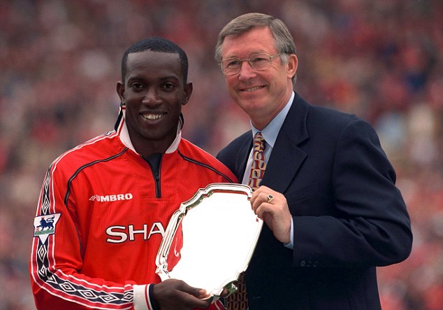 Star striker: Dwight Yorke with Alex Ferguson prior to the title-defining match with Tottenham on the final day of the 1998-1999 season