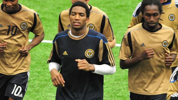 Thorne Holder (center) and country man Keon Daniel (on the right) who is currently on trial with the Philadelphia Union.