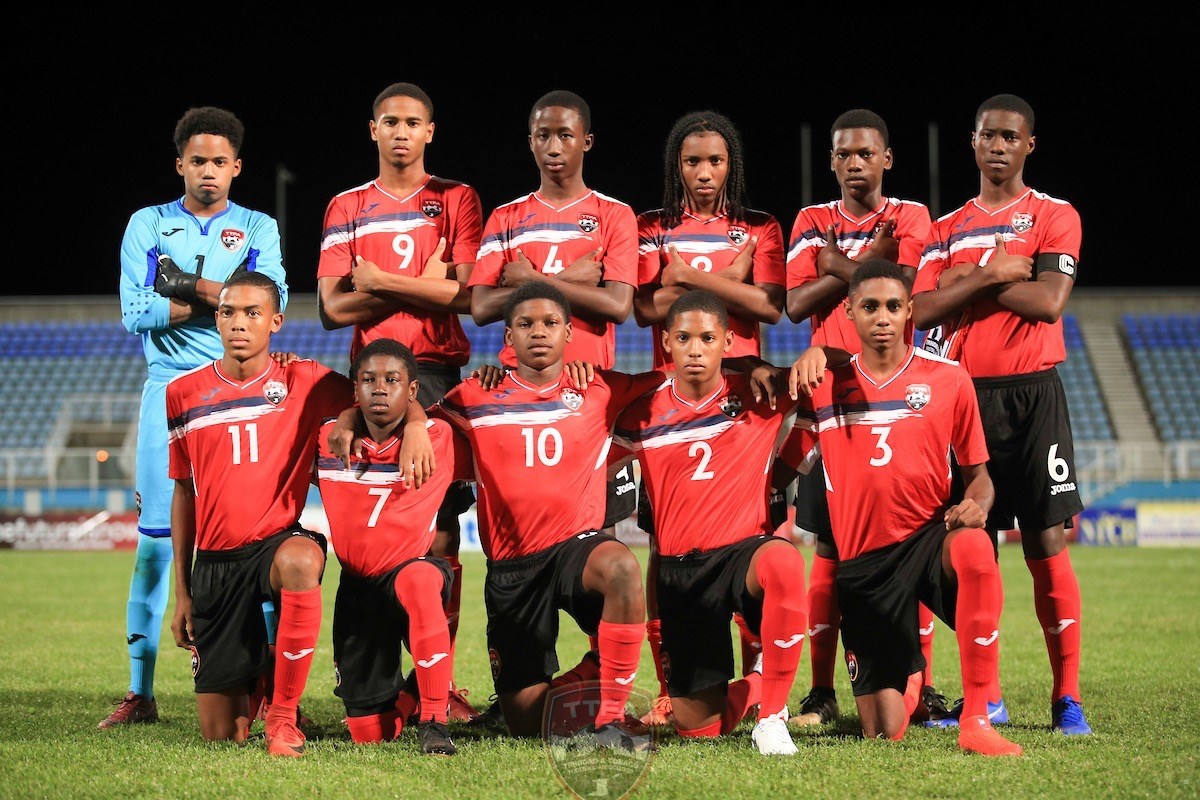Trinidad and Tobago Boys U-15 team pose for a photo before facing Panama at the TTFA Youth Invitational Tournament at Ato Boldon Stadium, Couva on July 17th 2019.